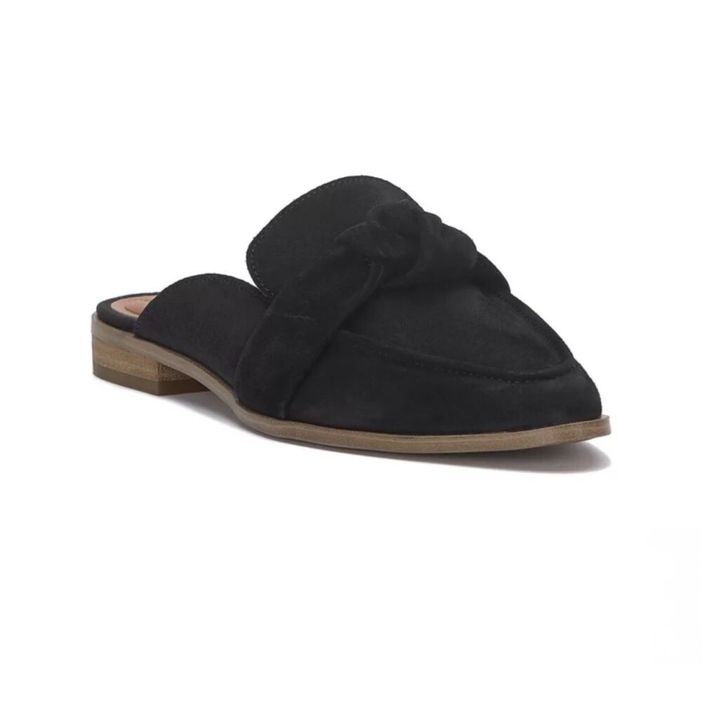 LUCKY BRAND Adenia Mules, Black Suede, Knot Detail, Cushioned Footbed, Sz 6M